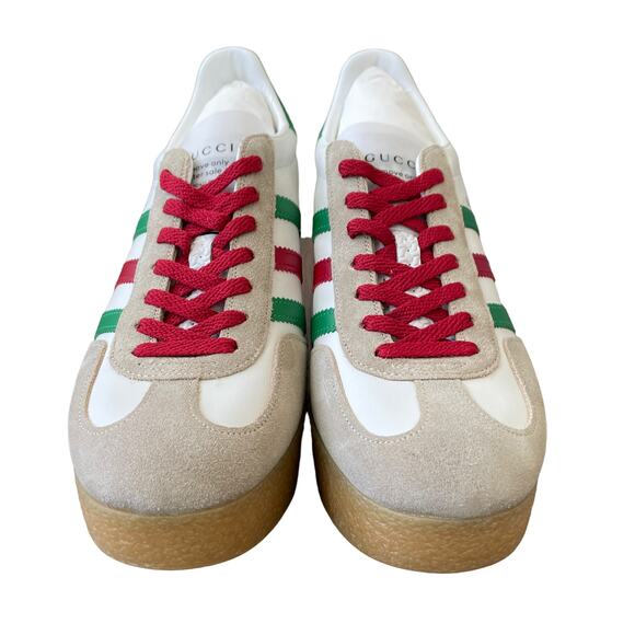 Adidas x Gucci Wedge Gazelle Platform Sneakers in White Leather US 10.5 IT 40.5 - Picture 4 of 15